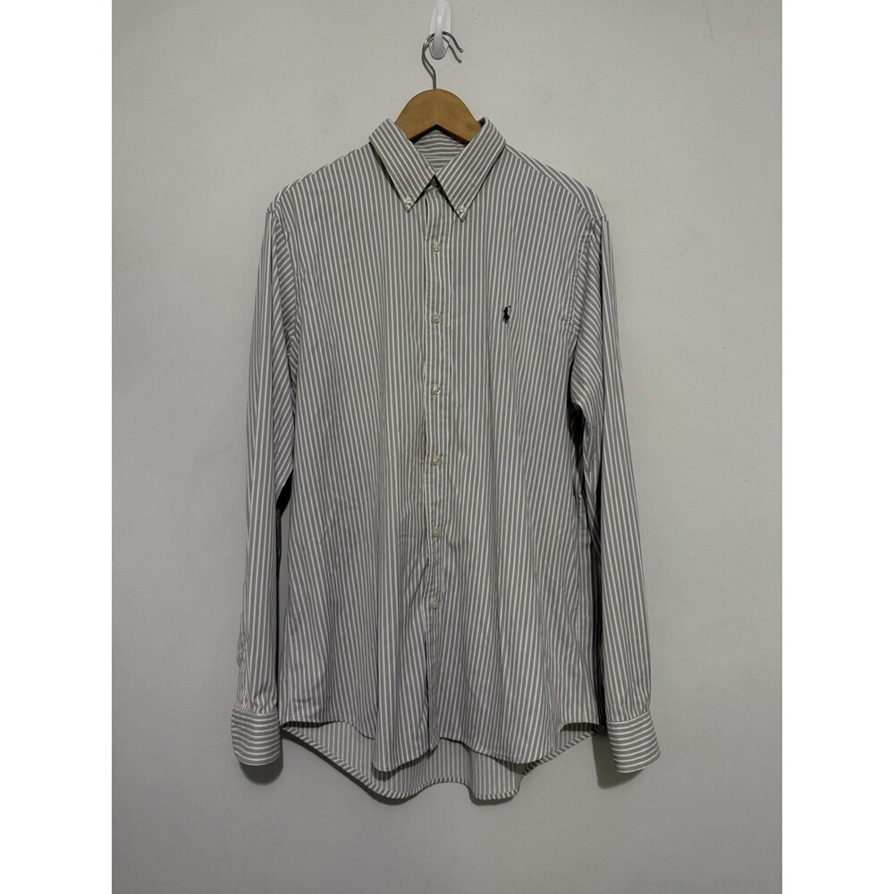 Polo Ralph Lauren Gray Striped Classic Performance Oxford Button Down Large